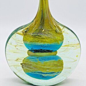 Mdina Sea Sand Cut Ice Lollipop Vase Michael Harris Malta Art Glass c1970 7 inch
